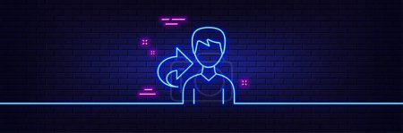 Ilustración de Neon light glow effect. Share refer line icon. User or businessman person sign. Male silhouette symbol. 3d line neon glow icon. Brick wall banner. Share outline. Vector - Imagen libre de derechos
