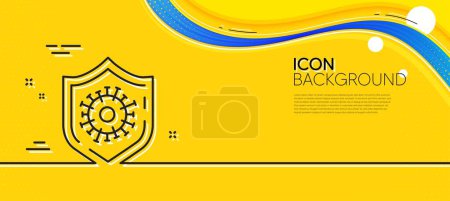 Ilustración de Coronavirus protection line icon. Abstract yellow background. Covid-19 pandemic virus sign. Corona virus symbol. Minimal coronavirus protection line icon. Wave banner concept. Vector - Imagen libre de derechos