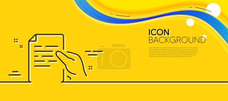 Illustration for Document line icon. Abstract yellow background. Hold doc file page sign. Office note symbol. Minimal hold document line icon. Wave banner concept. Vector - Royalty Free Image