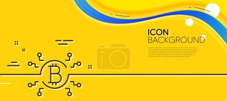 Téléchargez les illustrations : Bitcoin system line icon. Abstract yellow background. Cryptocurrency scheme sign. Crypto money symbol. Minimal bitcoin system line icon. Wave banner concept. Vector - en licence libre de droit