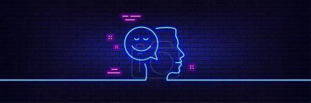 Ilustración de Neon light glow effect. Positive thinking line icon. Human communication symbol. Smile chat sign. 3d line neon glow icon. Brick wall banner. Good mood outline. Vector - Imagen libre de derechos