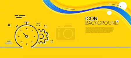 Téléchargez les illustrations : Cogwheel with timer line icon. Abstract yellow background. Engineering tool sign. Cog gear symbol. Minimal cogwheel timer line icon. Wave banner concept. Vector - en licence libre de droit
