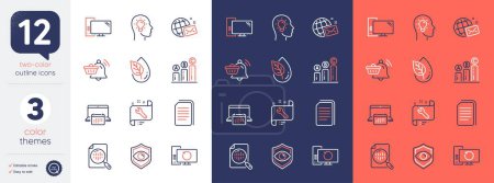 Illustration for Set of Recovery computer, Analytics chart and Computer line icons. Include World mail, Graph chart, Calendar icons. Eye detect, Notification cart, Copy files web elements. Idea head. Vector - Royalty Free Image