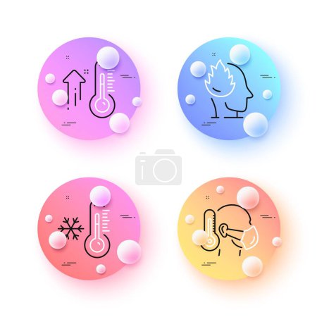 Illustration for High thermometer, Sick man and Stress minimal line icons. 3d spheres or balls buttons. Low thermometer icons. For web, application, printing. Vector - Royalty Free Image