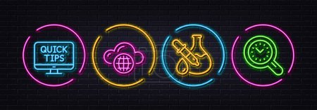 Illustration for Cloud computing, Chemistry experiment and Web tutorials minimal line icons. Neon laser 3d lights. Time management icons. For web, application, printing. Vector - Royalty Free Image