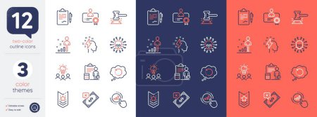 Illustration for Set of Judge hammer, Graph chart and Stats line icons. Include Clipboard, Brainstorming, Shoulder strap icons. Recovery data, Rejected payment, Certificate web elements. Business idea. Vector - Royalty Free Image