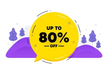 Illustration for Up to 80 percent off Sale. Speech bubble chat balloon. Discount offer price sign. Special offer symbol. Save 80 percentages. Talk discount tag message. Voice dialogue cloud. Vector - Royalty Free Image