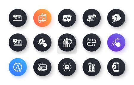 Illustration for UX icons. AB testing, Journey path map and Question mark. Quiz test classic icon set. Circle web buttons. Vector - Royalty Free Image