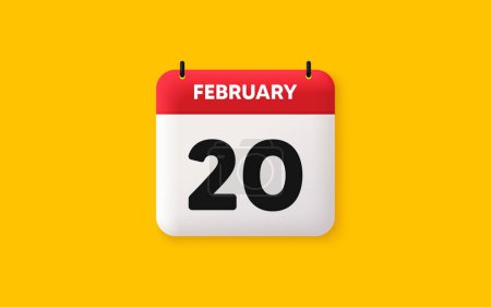 Illustration for Calendar date 3d icon. 20th day of the month icon. Event schedule date. Meeting appointment time. Agenda plan, February month schedule 3d calendar and Time planner. 20th day day reminder. Vector - Royalty Free Image