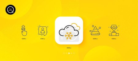 Téléchargez les photos : Winner cup, Swipe up and Developers chat minimal line icons. Yellow abstract background. Snow weather, Pyramid chart icons. For web, application, printing. Vector - en image libre de droit