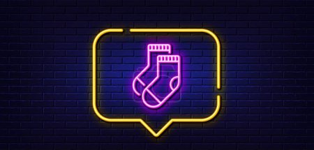 Ilustración de Neon light speech bubble. Socks line icon. Underwear clothing sign. Feet accessory symbol. Neon light background. Socks glow line. Brick wall banner. Vector - Imagen libre de derechos