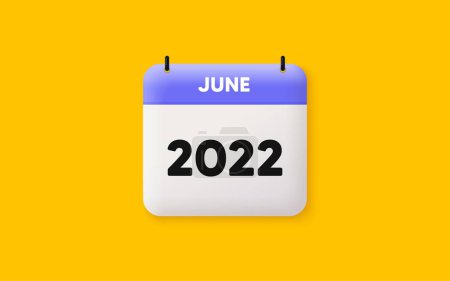 Illustration for Calendar agenda 3d icon. June month icon. Event schedule Jun date. Meeting appointment planner. Agenda plan, Month schedule 3d calendar and Time planner. June day reminder. 2022 year. Vector - Royalty Free Image