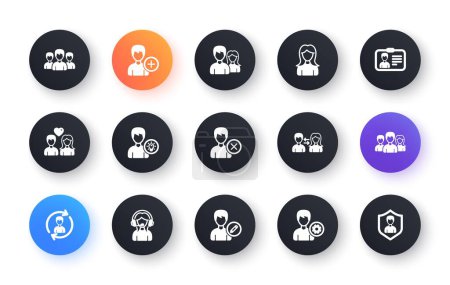 Ilustración de User person icons. Profile, Group and Support. People classic icon set. Circle web buttons. Vector - Imagen libre de derechos