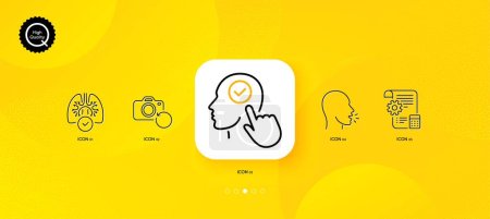 Ilustración de Cough, Recovery photo and Lungs minimal line icons. Yellow abstract background. Settings blueprint, Select user icons. For web, application, printing. Vector - Imagen libre de derechos