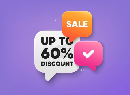 Ilustración de Up to 60 percent discount. 3d bubble chat banner. Discount offer coupon. Sale offer price sign. Special offer symbol. Save 60 percentages. Discount tag adhesive tag. Promo banner. Vector - Imagen libre de derechos