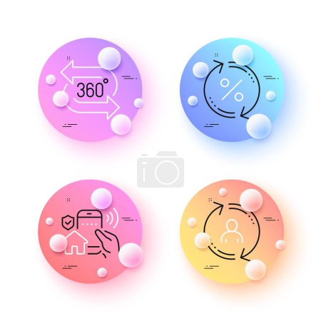 Illustration for 360 degree, House security and Loan percent minimal line icons. 3d spheres or balls buttons. User info icons. For web, application, printing. Virtual reality, Smart home, Change rate. Vector - Royalty Free Image