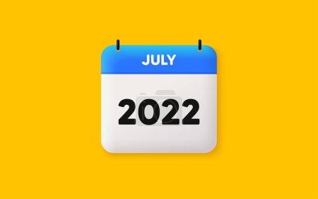 Illustration for Calendar agenda 3d icon. July month icon. Event schedule Jul date. Meeting appointment planner. Agenda plan, Month schedule 3d calendar and Time planner. July day reminder. 2022 year. Vector - Royalty Free Image