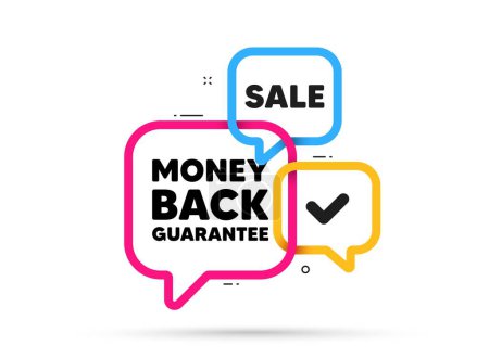 Illustration for Money back guarantee tag. Ribbon bubble chat banner. Discount offer coupon. Promo offer sign. Advertising promotion symbol. Money back guarantee adhesive tag. Promo banner. Vector - Royalty Free Image