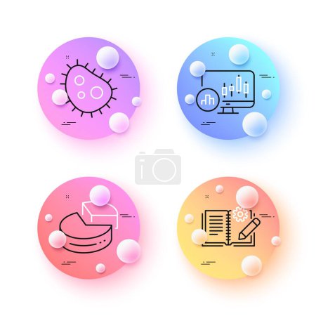 Téléchargez les illustrations : Candlestick chart, Engineering documentation and Bacteria minimal line icons. 3d spheres or balls buttons. Pie chart icons. For web, application, printing. Vector - en licence libre de droit