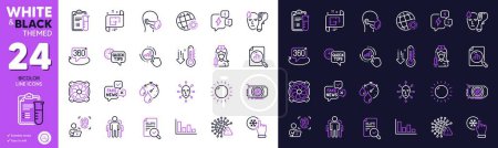 Ilustración de Gpu, Computer fingerprint and Medical analyzes line icons for website, printing. Collection of World weather, Medical mask, Computer fan icons. Vaccination, Electronic thermometer. Vector - Imagen libre de derechos