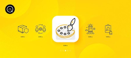 Téléchargez les illustrations : Palette, Engineering team and Inspect minimal line icons. Yellow abstract background. Delivery insurance, Lighthouse icons. For web, application, printing. Vector - en licence libre de droit