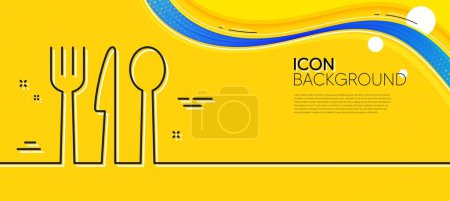 Ilustración de Food line icon. Abstract yellow background. Cutlery sign. Fork, knife, spoon symbol. Minimal food line icon. Wave banner concept. Vector - Imagen libre de derechos