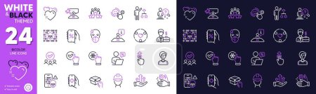 Téléchargez les illustrations : Hold box, Judge hammer and Growth chart line icons for website, printing. Collection of Checkbox, Online discounts, Search employee icons. Businessman case, Sick man, Swipe up web elements. Vector - en licence libre de droit