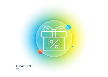 Illustration for Gift box with Percentage line icon. Gradient blur button with glassmorphism. Present or Sale sign. Birthday Shopping symbol. Package in Gift Wrap. Transparent glass design. Vector - Royalty Free Image