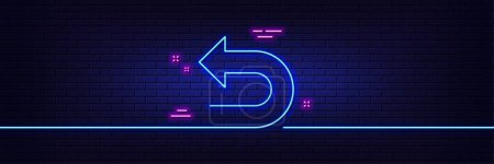 Illustration for Neon light glow effect. Undo arrow line icon. Left turn direction symbol. Navigation pointer sign. 3d line neon glow icon. Brick wall banner. Undo outline. Vector - Royalty Free Image