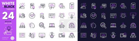 Téléchargez les illustrations : Time management, Instruction info and Quick tips line icons for website, printing. Collection of Messenger mail, Inspect, Creative idea icons. Music making, Artificial intelligence. Vector - en licence libre de droit