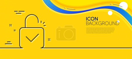 Illustration for Lock line icon. Abstract yellow background. Padlock approved sign. Security access symbol. Minimal lock line icon. Wave banner concept. Vector - Royalty Free Image