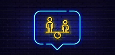 Illustration for Neon light speech bubble. Equity culture line icon. Equality sign. Gender diversity symbol. Neon light background. Equity glow line. Brick wall banner. Vector - Royalty Free Image