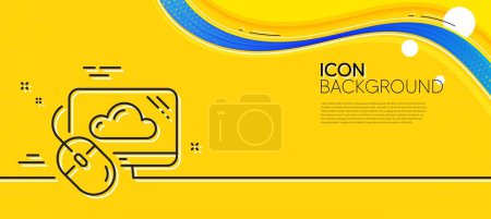 Illustration for Cloud computing line icon. Abstract yellow background. Internet data storage sign. File hosting technology symbol. Minimal cloud computing line icon. Wave banner concept. Vector - Royalty Free Image
