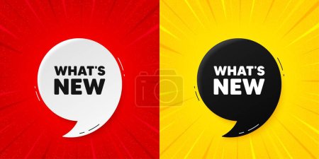 Illustration for Whats new tag. Flash offer banner with quote. Special offer sign. New arrivals symbol. Starburst beam banner. Whats new speech bubble. Vector - Royalty Free Image
