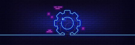 Téléchargez les illustrations : Neon light glow effect. Recovery gear line icon. Backup data sign. Restore information symbol. 3d line neon glow icon. Brick wall banner. Recovery gear outline. Vector - en licence libre de droit