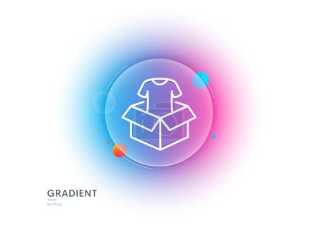 Illustration for Clothing donation line icon. Gradient blur button with glassmorphism. Charity box sign. Shirt symbol. Transparent glass design. Clothing line icon. Vector - Royalty Free Image