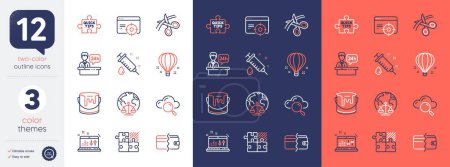 Illustration for Set of Scissors, Puzzle game and Air balloon line icons. Include Payment methods, Seo targeting, Medical syringe icons. Reception desk, Paint, Quick tips web elements. Cloud computing. Vector - Royalty Free Image