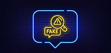 Illustration for Neon light speech bubble. Fake news line icon. Propaganda conspiracy sign. Check wrong truth symbol. Neon light background. Fake news glow line. Brick wall banner. Vector - Royalty Free Image