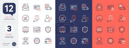 Téléchargez les illustrations : Set of Vision board, Wall lamp and Time management line icons. Include Surprise boxes, Parcel tracking, Winner cup icons. Food delivery, Blood donation, Startup web elements. Vector - en licence libre de droit