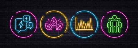 Illustration for Line graph, Stress and Organic tested minimal line icons. Neon laser 3d lights. Group icons. For web, application, printing. Market diagram, Anxiety chat, Bio ingredients. Managers. Vector - Royalty Free Image