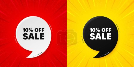 Illustration for Sale 10 percent off discount. Flash offer banner with quote. Promotion price offer sign. Retail badge symbol. Starburst beam banner. Sale speech bubble. Vector - Royalty Free Image