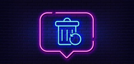 Illustration for Neon light speech bubble. Recovery trash bin line icon. Backup data sign. Restore information symbol. Neon light background. Recovery trash glow line. Brick wall banner. Vector - Royalty Free Image