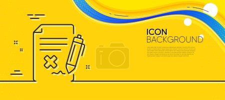Illustration for Reject file line icon. Abstract yellow background. Decline document sign. Delete file. Minimal reject file line icon. Wave banner concept. Vector - Royalty Free Image