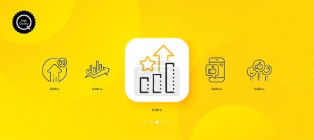 Ilustración de Like, 5g upload and Mobile like minimal line icons. Yellow abstract background. Growth chart, Ranking stars icons. For web, application, printing. Vector - Imagen libre de derechos