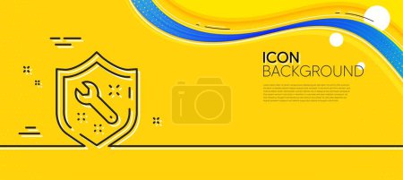 Illustration for Spanner tool line icon. Abstract yellow background. Repair service sign. Shield protection symbol. Minimal spanner line icon. Wave banner concept. Vector - Royalty Free Image