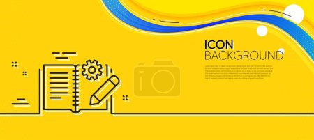 Téléchargez les illustrations : Engineering documentation line icon. Abstract yellow background. Technical instruction sign. Minimal engineering documentation line icon. Wave banner concept. Vector - en licence libre de droit