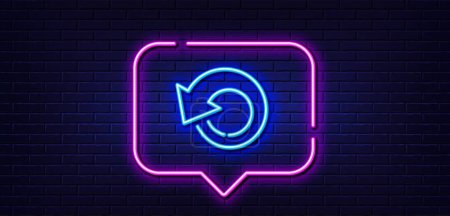 Illustration for Neon light speech bubble. Recovery info line icon. Backup data sign. Restore information symbol. Neon light background. Recovery data glow line. Brick wall banner. Vector - Royalty Free Image