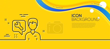Illustration for Spanner tool line icon. Abstract yellow background. Repairman service sign. Fix instruments symbol. Minimal repairman line icon. Wave banner concept. Vector - Royalty Free Image