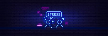 Illustration for Neon light glow effect. Difficult stress line icon. Anxiety depression sign. Mental health symbol. 3d line neon glow icon. Brick wall banner. Difficult stress outline. Vector - Royalty Free Image
