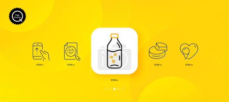 Ilustración de Water bottle, Pie chart and Ice cream minimal line icons. Yellow abstract background. Analytics chart, Swipe up icons. For web, application, printing. Soda drink, 3d graph, Sundae cone. Vector - Imagen libre de derechos